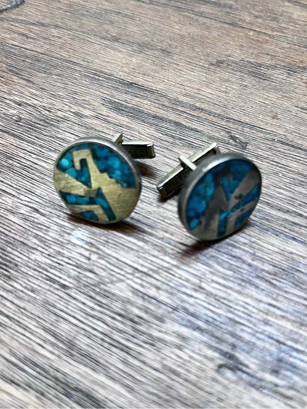Vintage Turquoise and Sterling Silver Native American Round Cufflinks